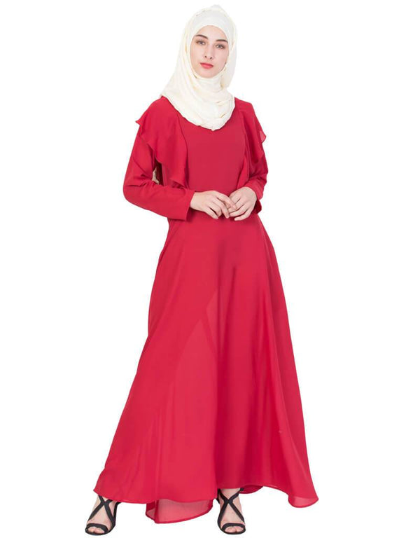 Dubai Frill casual daily wear collage girls casual abaya Red