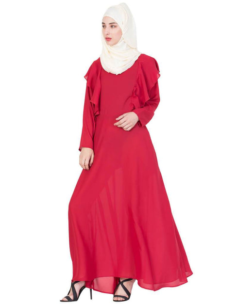 Dubai Frill casual daily wear collage girls casual abaya Red