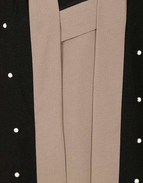 Muslim contrast band cuff pearls beaded Dubai Kaftan Black