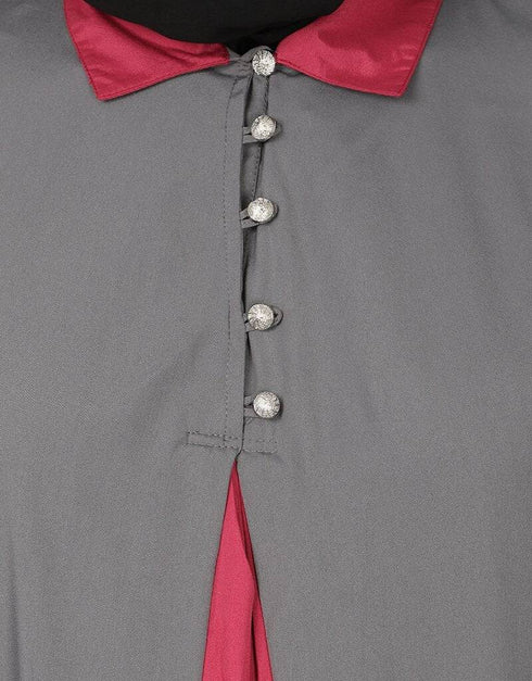 Modest Contrast Yoke Grey and WineCasual Abaya Grey