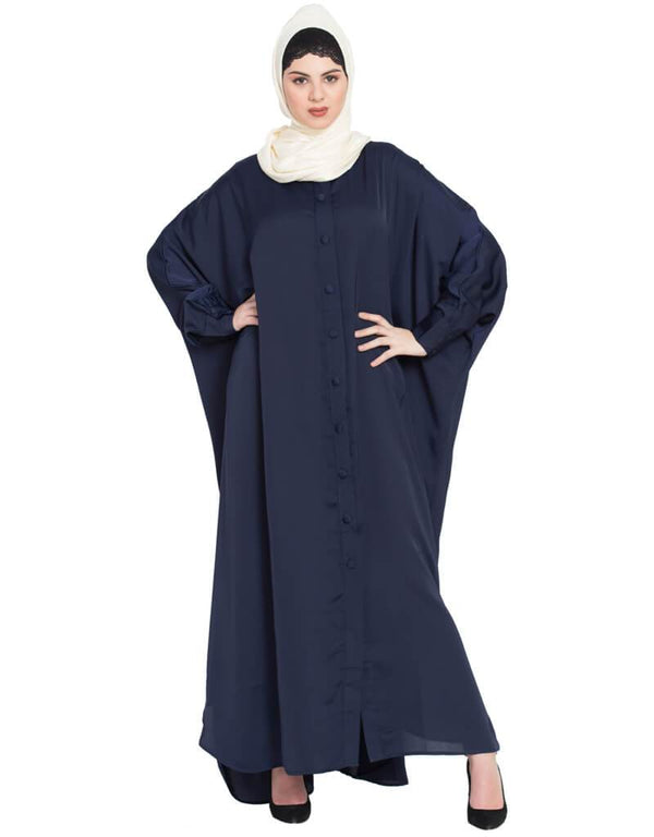 Chic Front open and cuff with self button butterfly Kaftan Blue