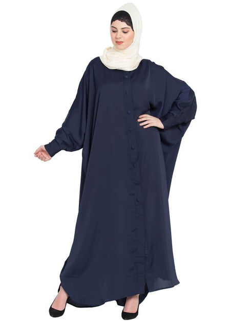 Chic Front open and cuff with self button butterfly Kaftan Blue