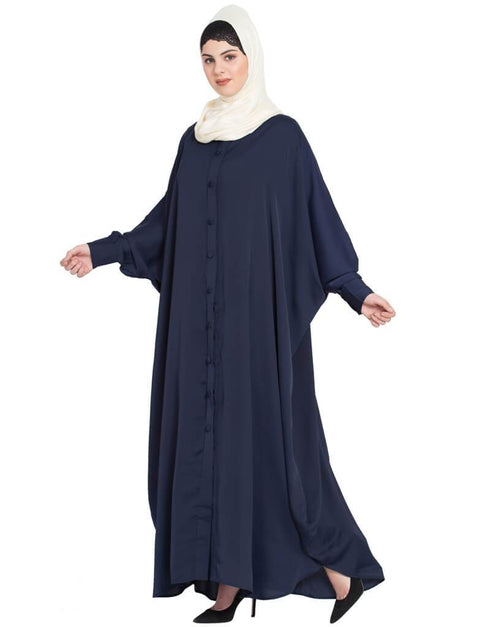 Chic Front open and cuff with self button butterfly Kaftan Blue