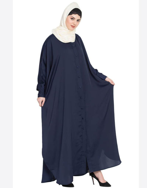 Chic Front open and cuff with self button butterfly Kaftan Blue