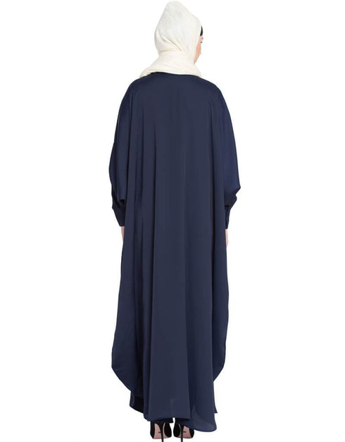 Chic Front open and cuff with self button butterfly Kaftan Blue