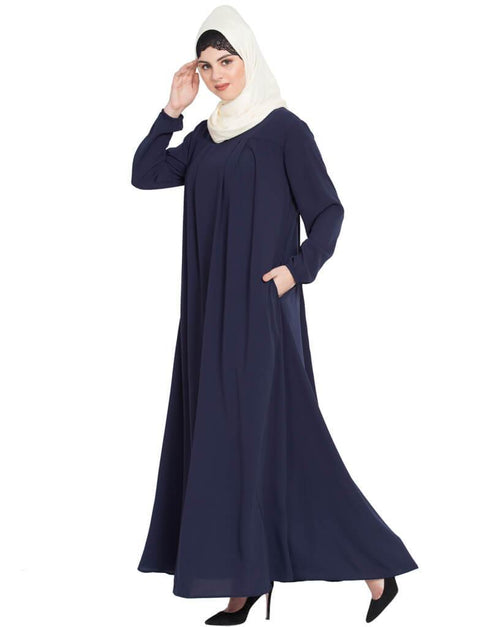 Trendy Four pleats at bust casual Abaya Blue