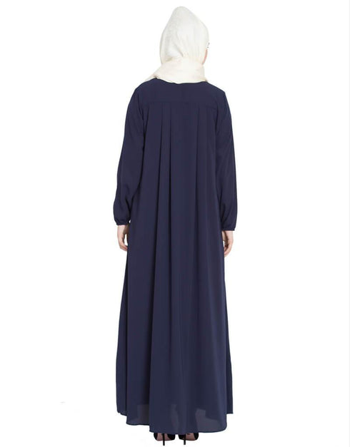 Trendy Four pleats at bust casual Abaya Blue