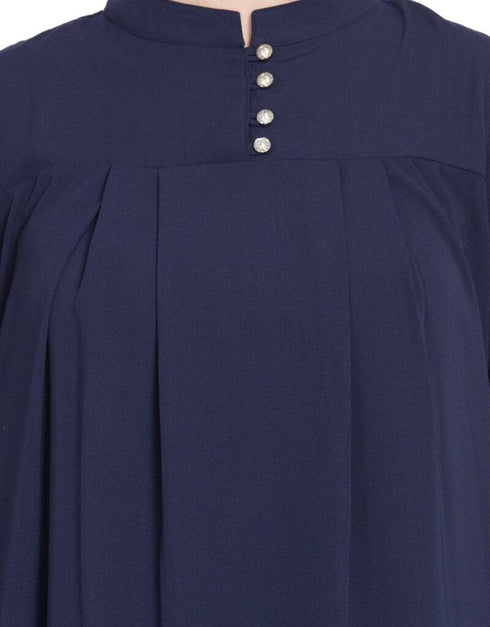 Trendy Four pleats at bust casual Abaya Blue