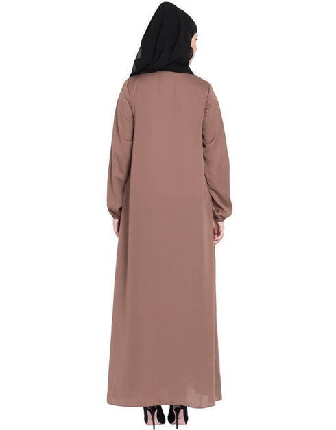Modern Front Open gather at bust casual Abaya Brown