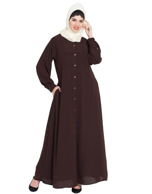 Dubai Front open cuff and band casual Abaya Brown