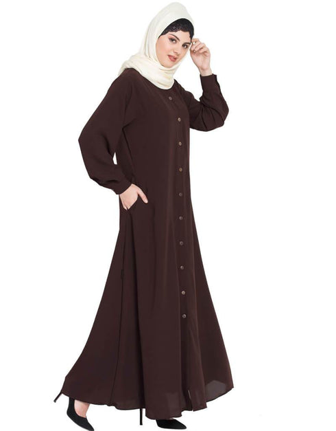 Dubai Front open cuff and band casual Abaya Brown
