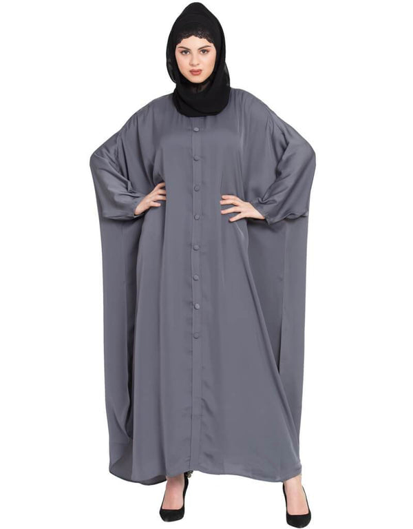 Muslimah Front Open self Button Butterfly Kaftan Grey