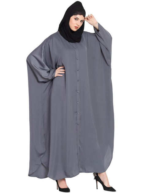 Muslimah Front Open self Button Butterfly Kaftan Grey