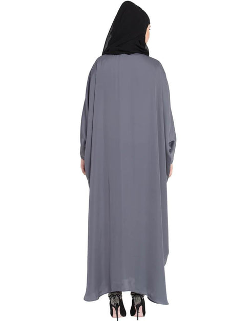 Muslimah Front Open self Button Butterfly Kaftan Grey