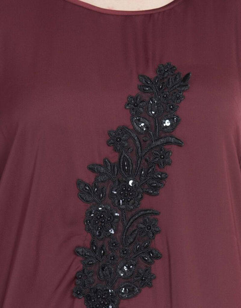 Chic contrast sleeve patch butterfly Kaftan Maroon