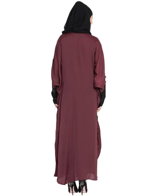 Chic contrast sleeve patch butterfly Kaftan Maroon
