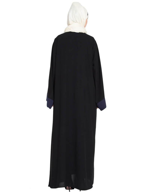 Trendy Contrast Band hand work Dubai Kaftan Black