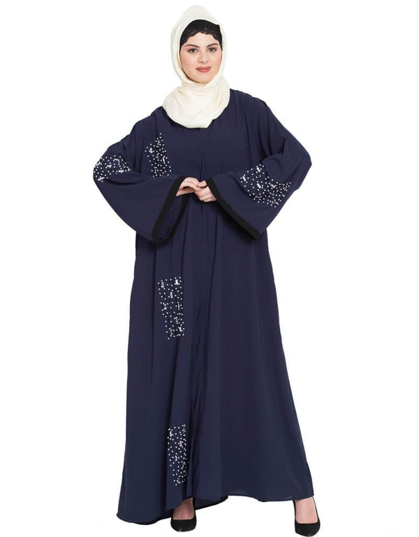 Modern Hand work front open Dubai Kaftan Blue
