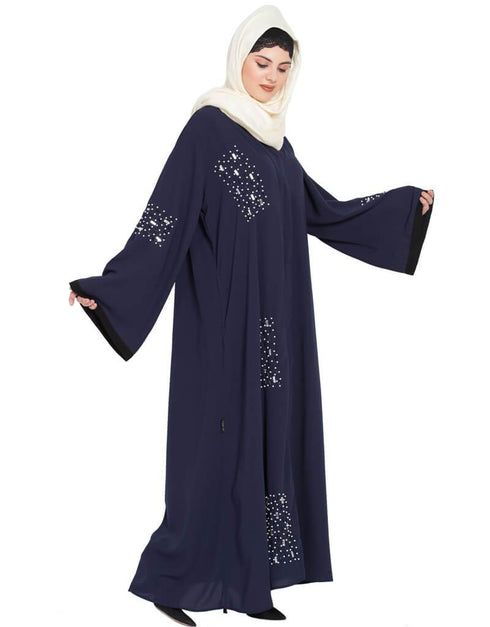 Modern Hand work front open Dubai Kaftan Blue
