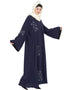 Modern Hand work front open Dubai Kaftan Blue
