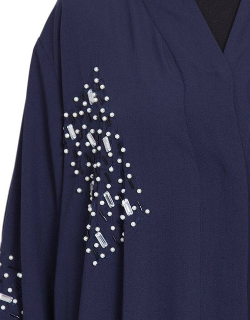Modern Hand work front open Dubai Kaftan Blue