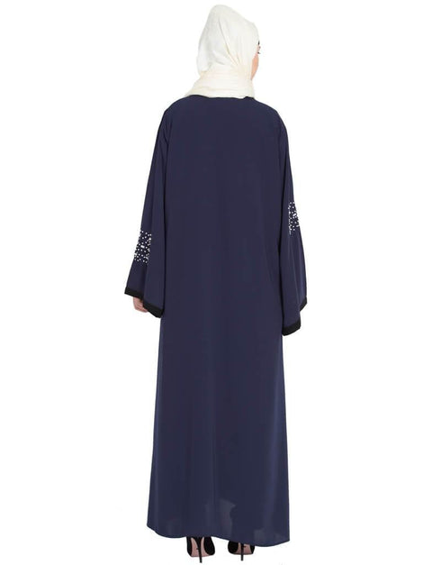 Modern Hand work front open Dubai Kaftan Blue