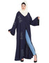 Modern Hand work front open Dubai Kaftan Blue
