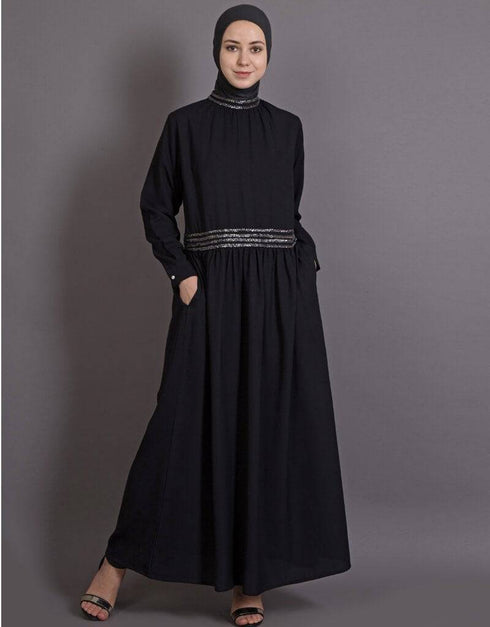 Modest Embellished Party Classic Abaya Black