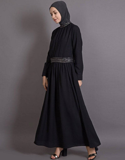 Modest Embellished Party Classic Abaya Black