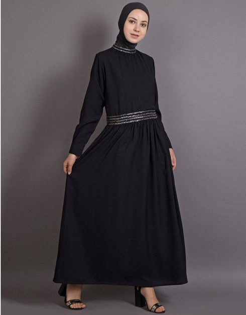 Modest Embellished Party Classic Abaya Black