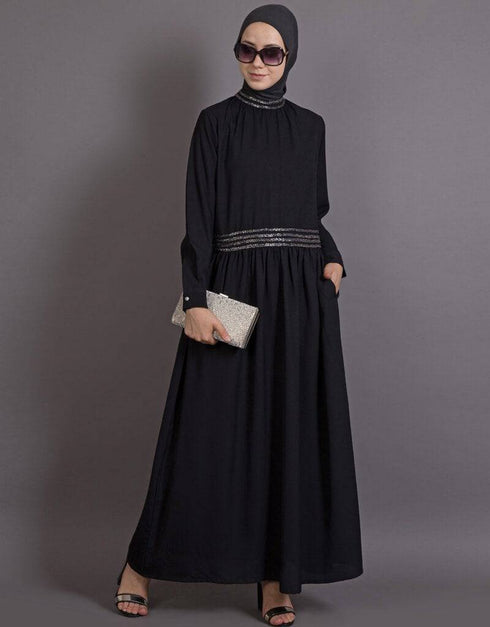 Modest Embellished Party Classic Abaya Black