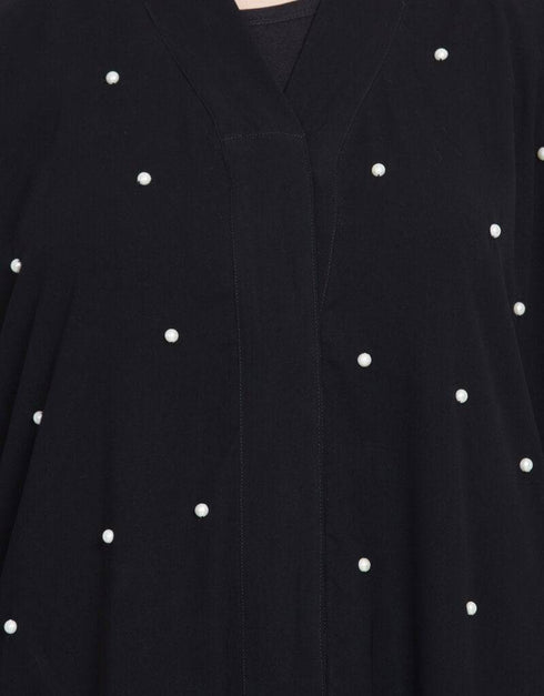 Dubai Pearls embroidered front open Dubai Kaftan Black