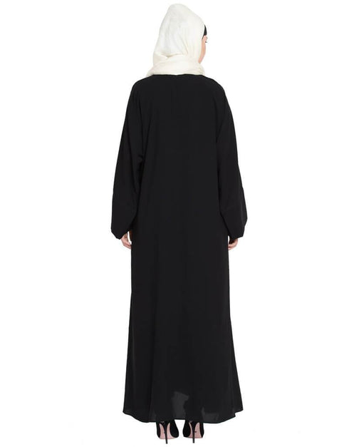 Dubai Pearls embroidered front open Dubai Kaftan Black