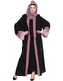 Muslim Contrast band and lace pearls embroidered Dubai Kaftan Black