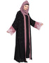Muslim Contrast band and lace pearls embroidered Dubai Kaftan Black