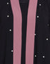 Muslim Contrast band and lace pearls embroidered Dubai Kaftan Black