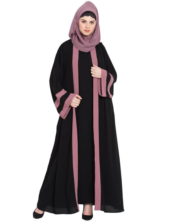 Modest Contrast band with inner Dubai Kaftan Black