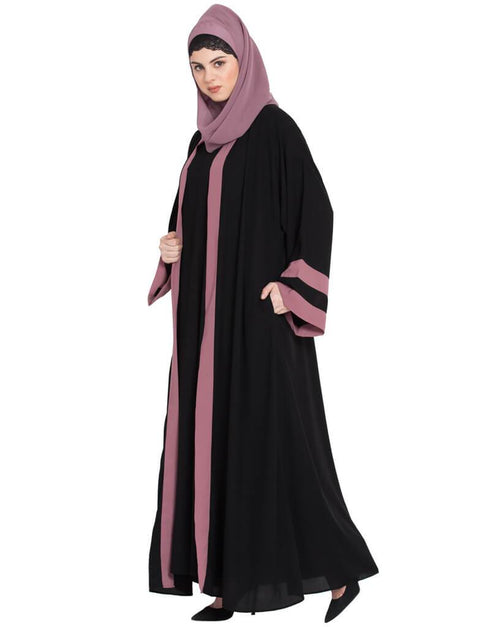 Modest Contrast band with inner Dubai Kaftan Black