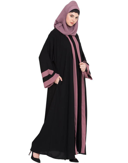 Modest Contrast band with inner Dubai Kaftan Black