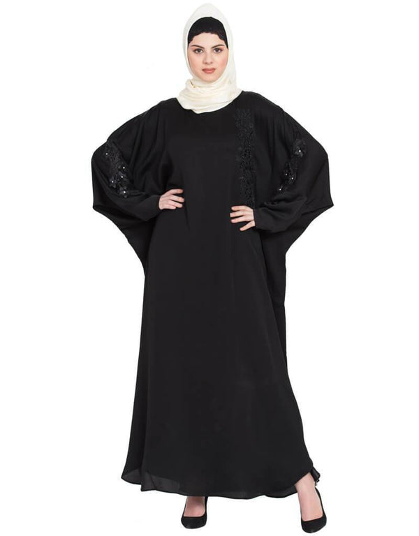 Women Embroidered patch butterfly Kaftan Black