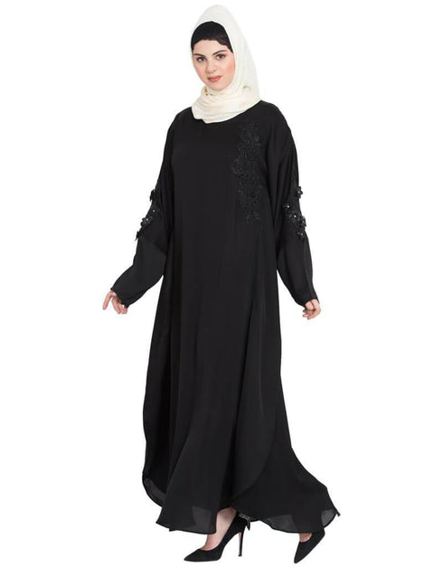 Women Embroidered patch butterfly Kaftan Black