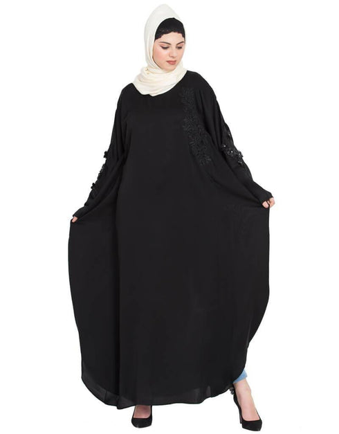 Women Embroidered patch butterfly Kaftan Black