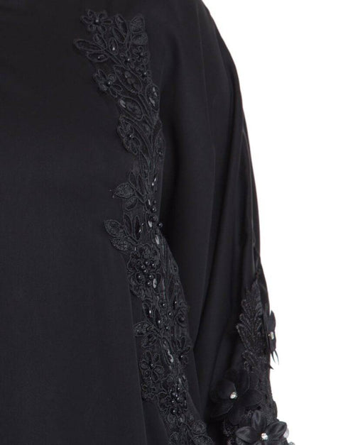 Women Embroidered patch butterfly Kaftan Black
