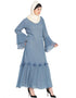 Muslimah Bell Sleeve flowers around knee party Abaya Blue