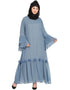 Muslimah Bell Sleeve flowers around knee party Abaya Blue