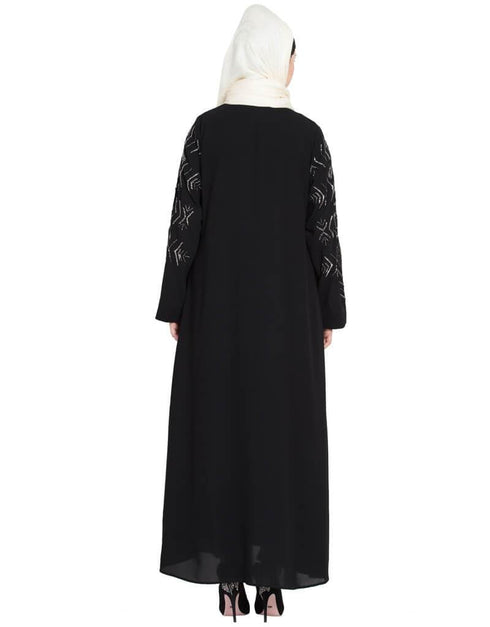 Chic Sleeve embroidered front open with Inner Abaya Black