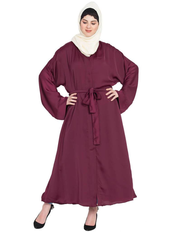 Trendy Front open with Belt wine Abaya Wine