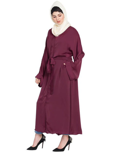 Trendy Front open with Belt wine Abaya Wine