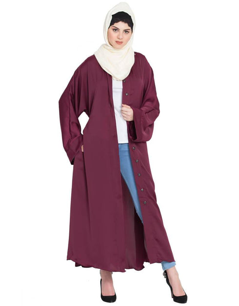 Trendy Front open with Belt wine Abaya Wine