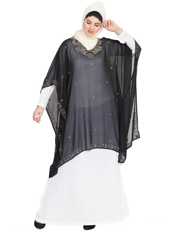 Modern Double layer embellished Party Abaya Black